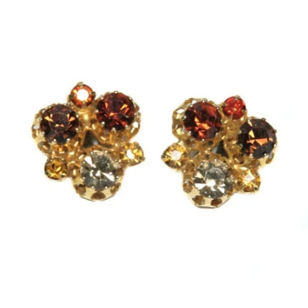 Vintage Star Rhinestone Cluster Earrings